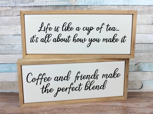Ceramic Look Tea or Coffee Wooden Framed Kitchen Sign Choice 2