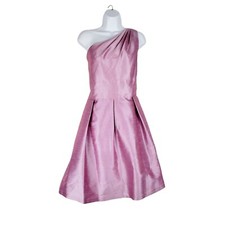 Alfred Sung One Shoulder Cocktail Dress Pink Laced Back Fit & Flare Size Large 