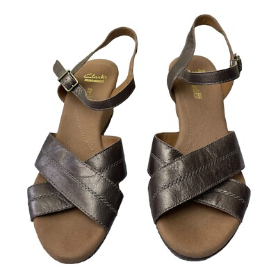 Clarks Wedge Sandals Gold Metallic Metal Dore Cork Shoes Sz 10