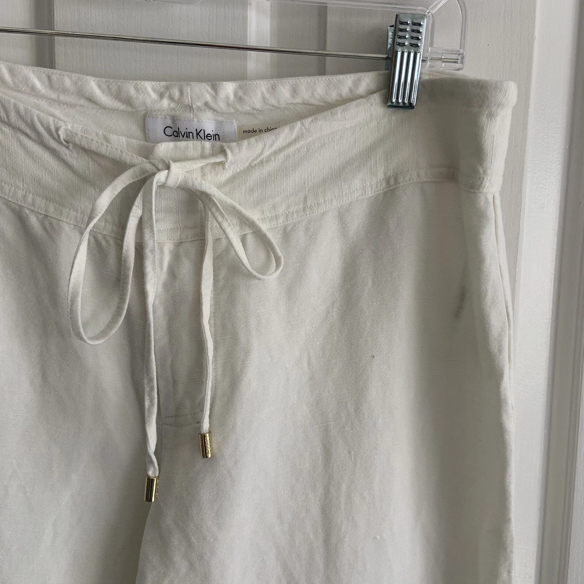Calvin klein white linen best sale pants