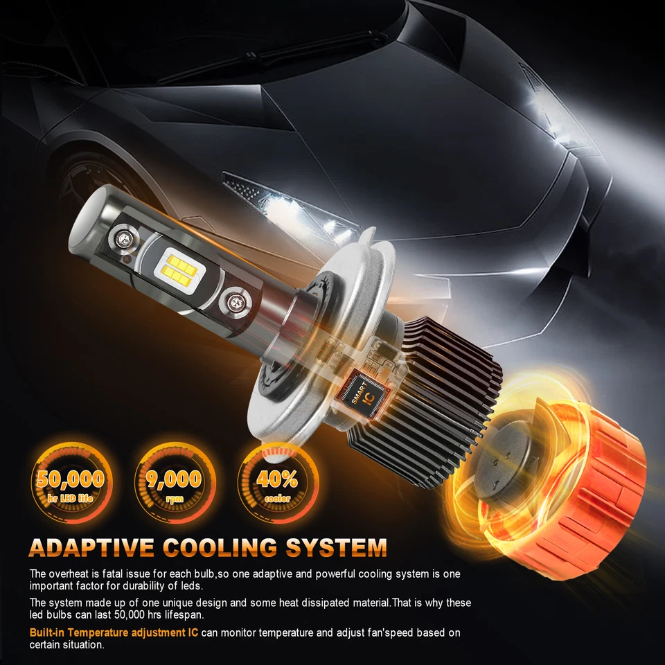 Faro LED MOSTPLUS 9800LM 98W H4 9003 Hi/Lo 6000K Bombillas Blancas con Chip TX1860 Foto 4 de 4