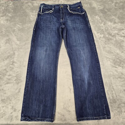 Sean John Mens Jeans Premium Denim 38 Logo Dark Wash Baggy Y2K  * 36x32.5