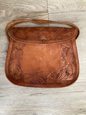 Vintage Hand Tooled Leather Purse With Short Strap