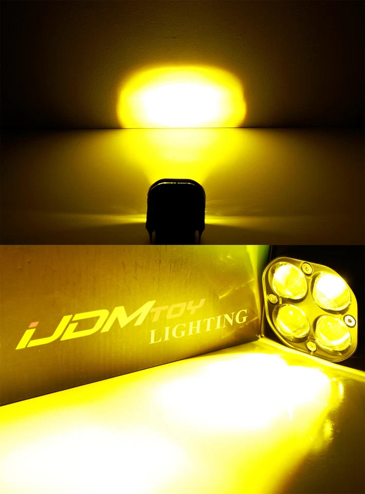 Hood Edge Mount Round Yellow LED A-Pillar Light Kit Universal For Truck SUV Jeep - Image 3 of 4