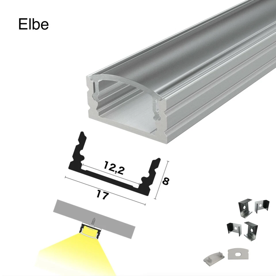 LED Profil Aluprofil Alu Schiene Leiste Profile für LED-Streifen Eloxiert 1m 2m - Bild 4 von 4