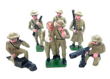 Vtg Lot Of 6 Grey Iron Toy Soldiers Including Soldier Helping Wounded Soldier