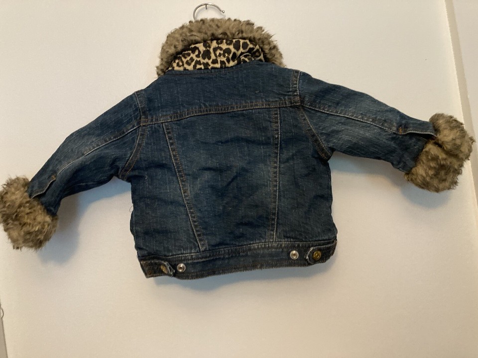 Children's Place Baby Girl 12 Months Blue Jean Denim Jacket Faux Fur