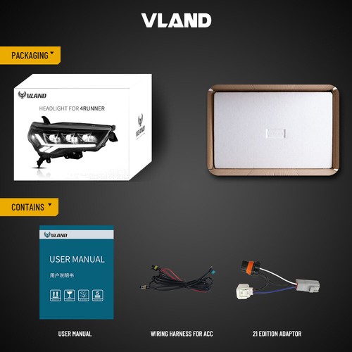 VLAND LED Projector Headlights For 2014-2023 Toyota 4Runner W/Sequential Signal - Bild 12 von 12