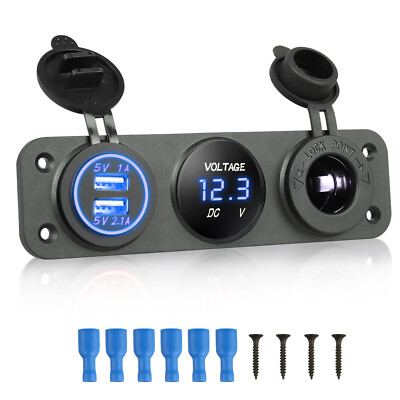 3in1 Dual USB Car Charger, Cigarette Lighter Socket Panel, Power Adapter Outlet