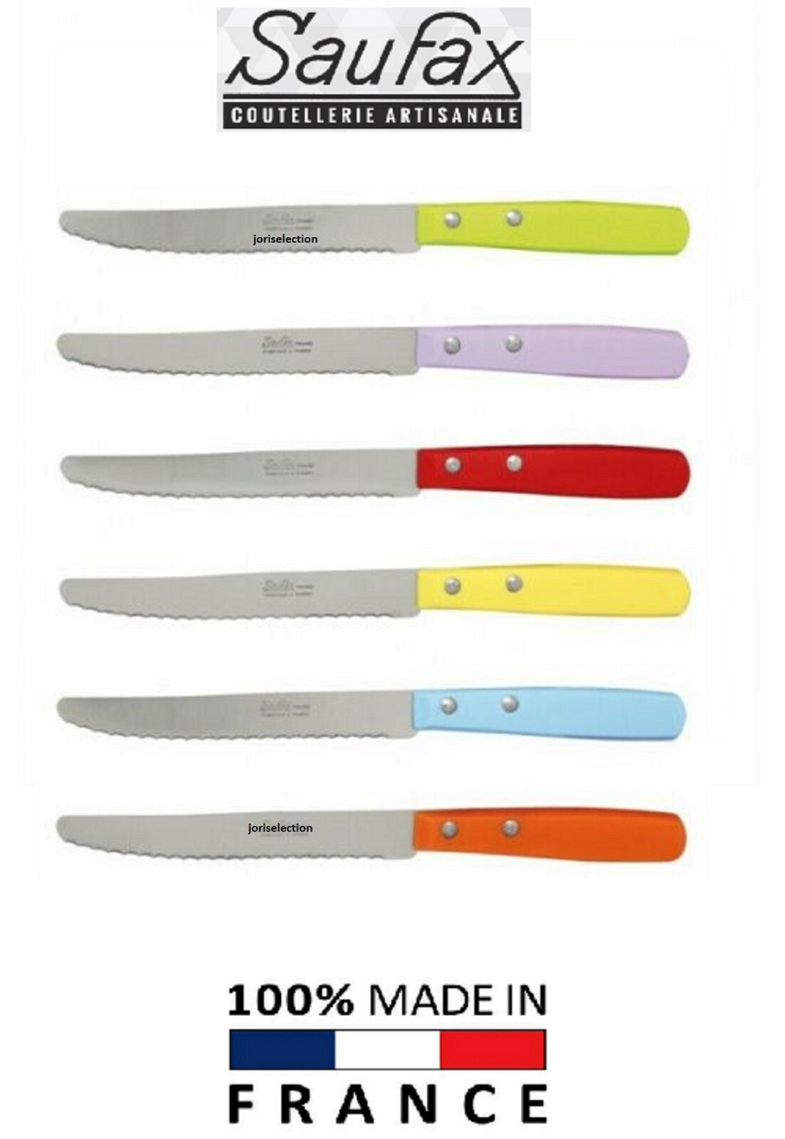 Couteaux à steak Saufax lot de 6 de table microdentés à bout rond coloris assortis
