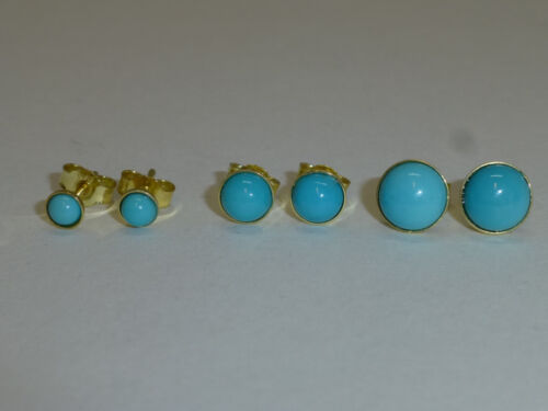 Earrings Arizona Turquoise Cabochon Round Without Matrix Silver 925 Gold  - Picture 1 of 23