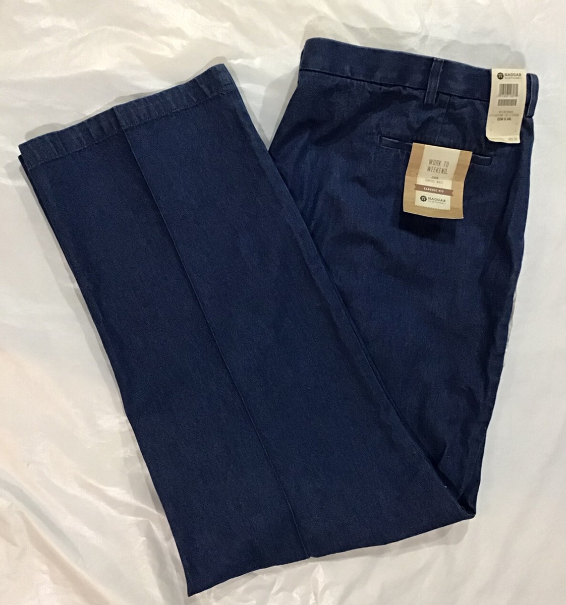 NWT Haggar Denim Pant Men 52W X 34L Classic Fit Blue Jean Comfort