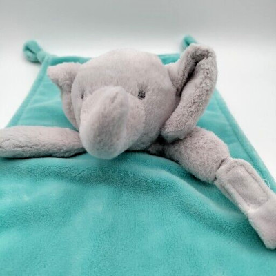 Carter's Elephant Lovey Aqua Blue Security Blanket Rattle Pacifier Loop