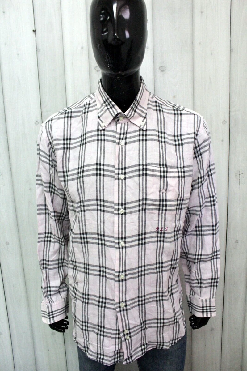 Burberry London Chemise manches longues en lin Tartan pour homme