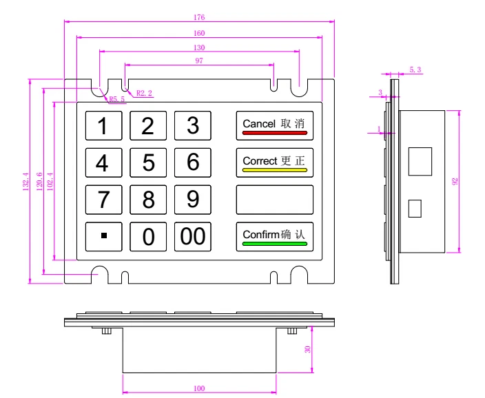 16 Full Travel Button Metal Keys Numeric Keypad For Ticket Machines - Image 3 of 4