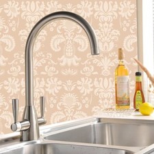 Kitchen Tap Sink Mixer Twin Lever Handle Faucet Brushed Basin Deck Brass Taps UK