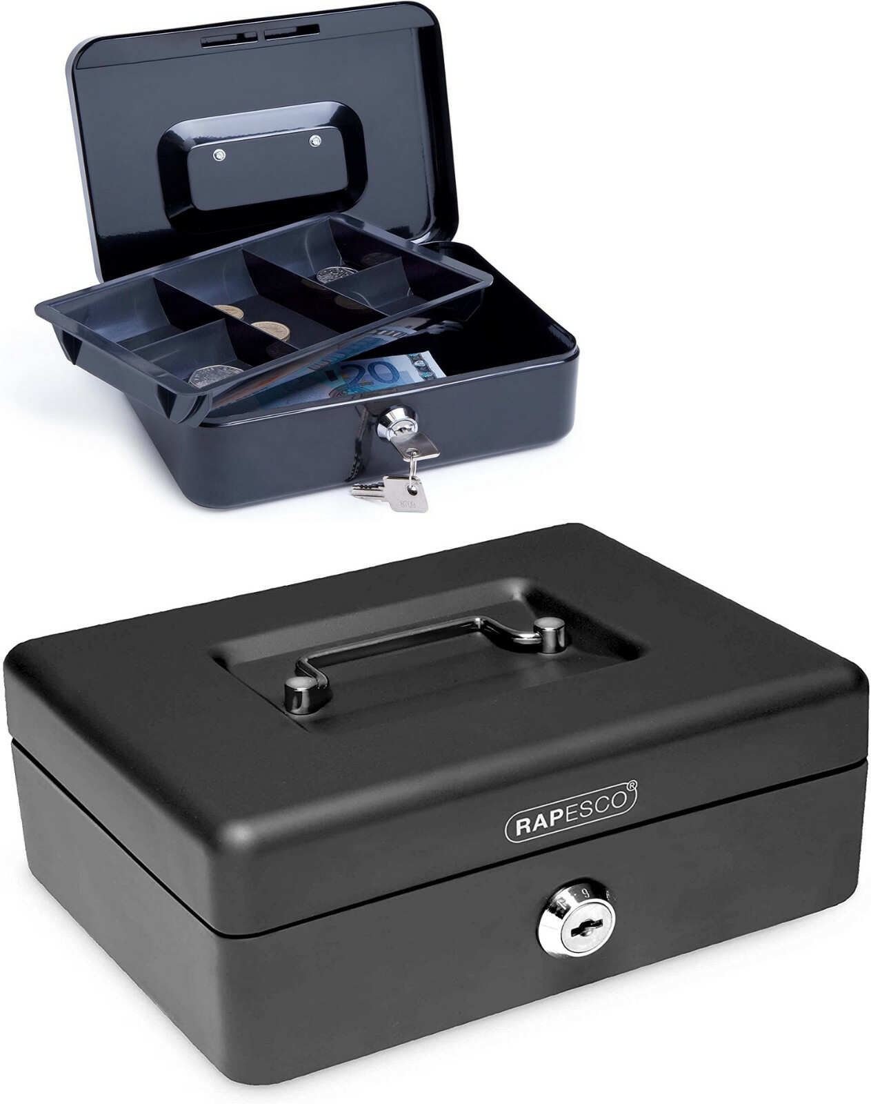 Caja fuerte de seguridad portatil acero de calibre, 20 cm,3 llaves,portamonedas