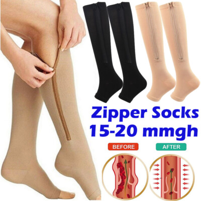 Opened Toe Stocking 15-20mmHg Compression Leg Calf Circulation Zipper Socks S-XL