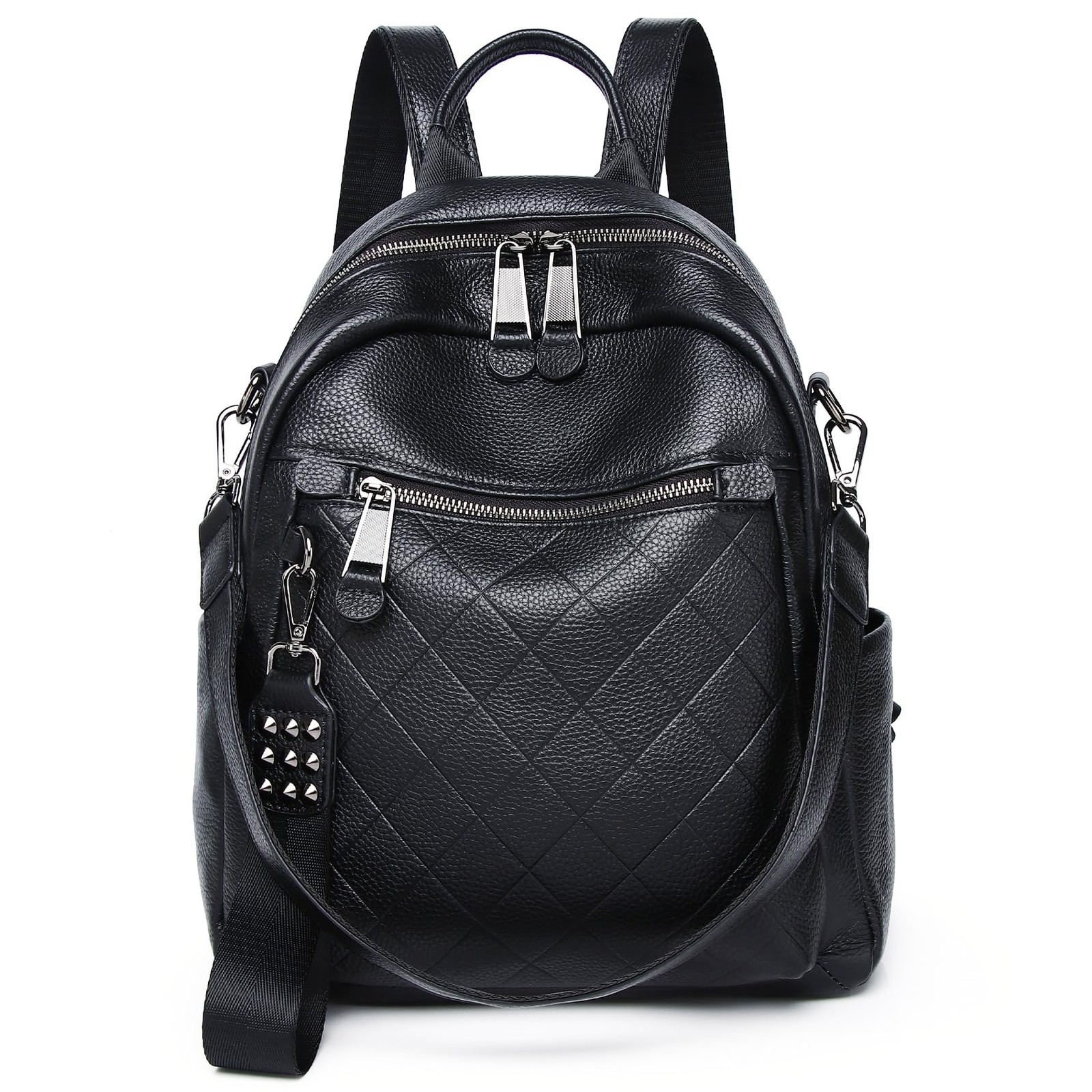 Genuine Leather Backpack Purse For Women Black Quilted Real Soft Leather Fash...