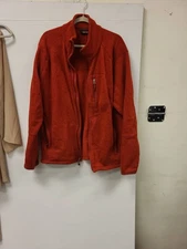 Orvis Trout Bum Fleece Jacket Mens XL Orange Full Zip Outdoor Fishing Coat