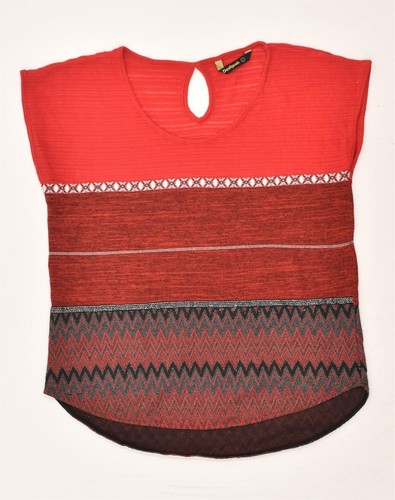 DESIGUAL Womens Vest Top UK 14 Large Red Colourblock Polyester AG08