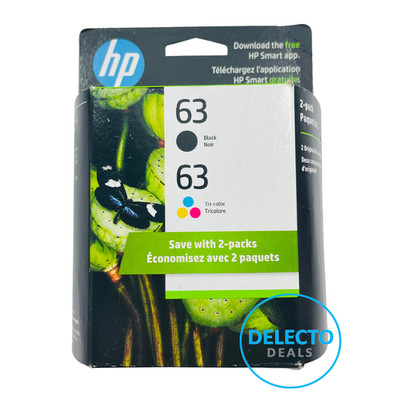 2-PACK GENUINE HP 63 BLACK/ TRI-COLOR INK OFFICEJET 4650 4652 4655 SEALED 2027