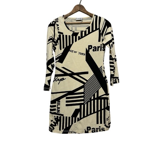 Sonia Rykiel, Abito vintage anni 90 Sonia Rykiel bodycon città geometrico taglia small nero bianco