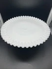 Vtg Fenton Cake Plate Stand White Milk Glass Hobnail Pedestal Ruffle Edge