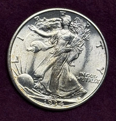 Lustrous Mint State 1934-P Walking Liberty Silver Half Dollar, Orig Uncirculated