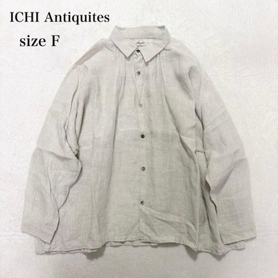 ICHI Antiquites Beige Linen Gathered Blouse Relaxed Fit Summer Auth