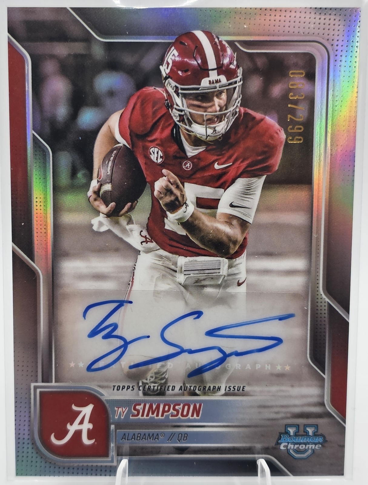 2025 Bowman Chrome University Ty Simpson #BCA-TS Prospect Auto Refractor /299