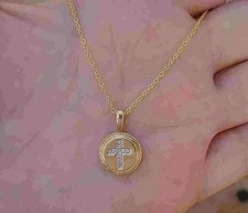 2 Ct Round Cut White Moissanite Women's Cross Pendant 14K Yellow Gold Plated