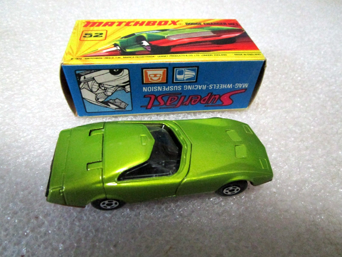 ミニカー MATCHBOX 1970 Superfast DODGE CHARGER MK Matchbox 1970 Dodge Charger MK III #52 New in Original Box - Green