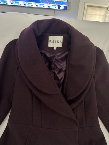 Cappotto lana bordeaux REISS Fenella dettagli pannelli laterali lana lunghezza ginocchio piccolo - Foto 6 di 21
