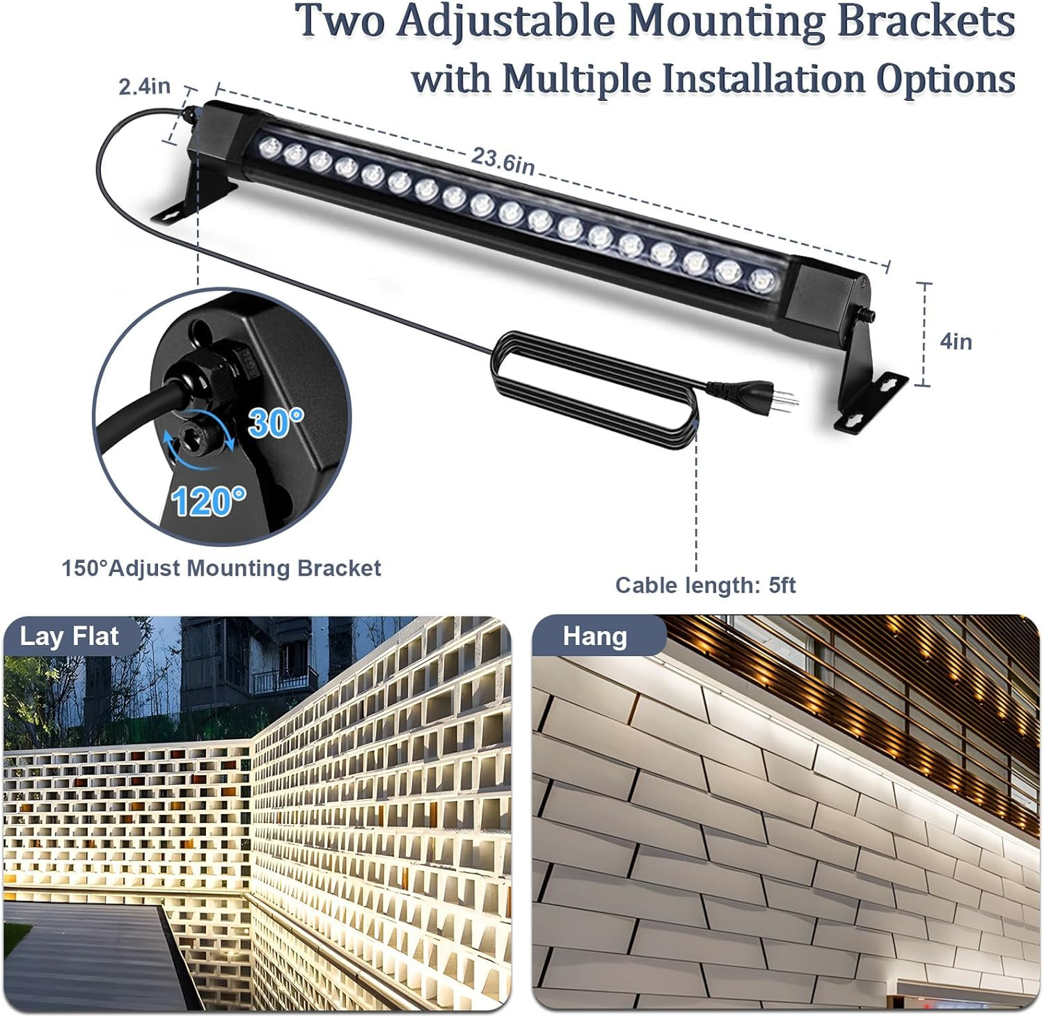36W LED Wall Washer Light Bars, 2FT 5000K Daylight White Outdoor Wall Washer Lig