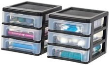Plastic Stacking Desk Top 3-Drawer Storage Organizer, 2 Black Small - 2 Pack