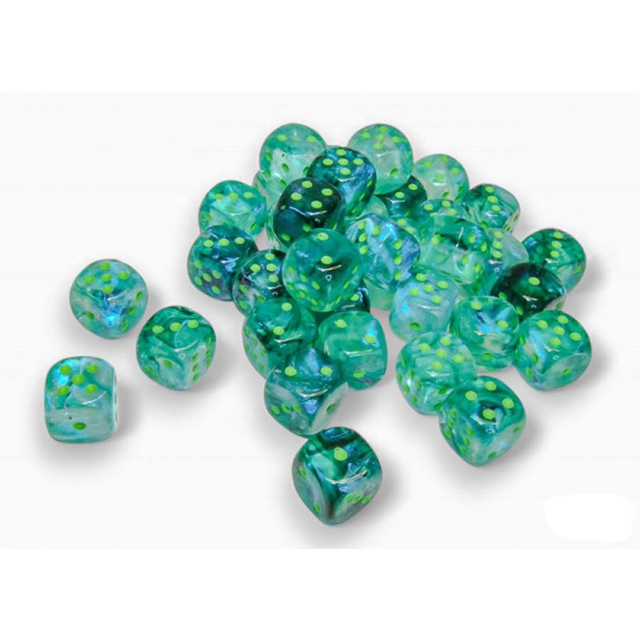 Kelp Borealis Luminary Dice with Light Green Pips D6 12mm (1/2in) Pack of 36 Che