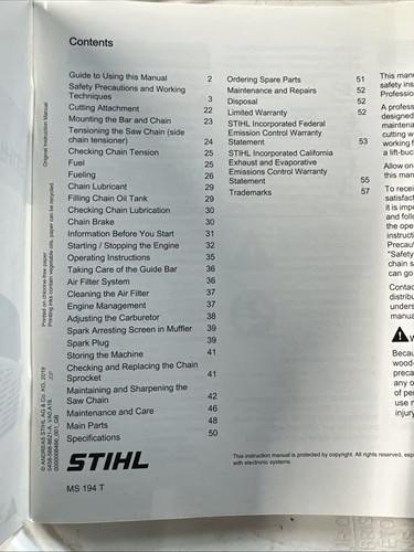 STIHL MS 194 MS194 Motorsäge Handbuch Werkstatt Reparatur und Werkzeug - Bild 8 von 8