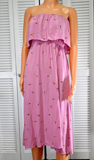 O'Neill Womens Size S Pink Floral Strapless Midi Dress Boho Side Slit Casual