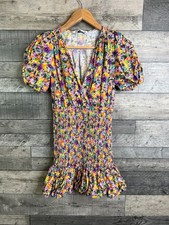 Zara Mini Dress Size Small Purple Floral Smocked Puff Sleeves Holiday Blogger