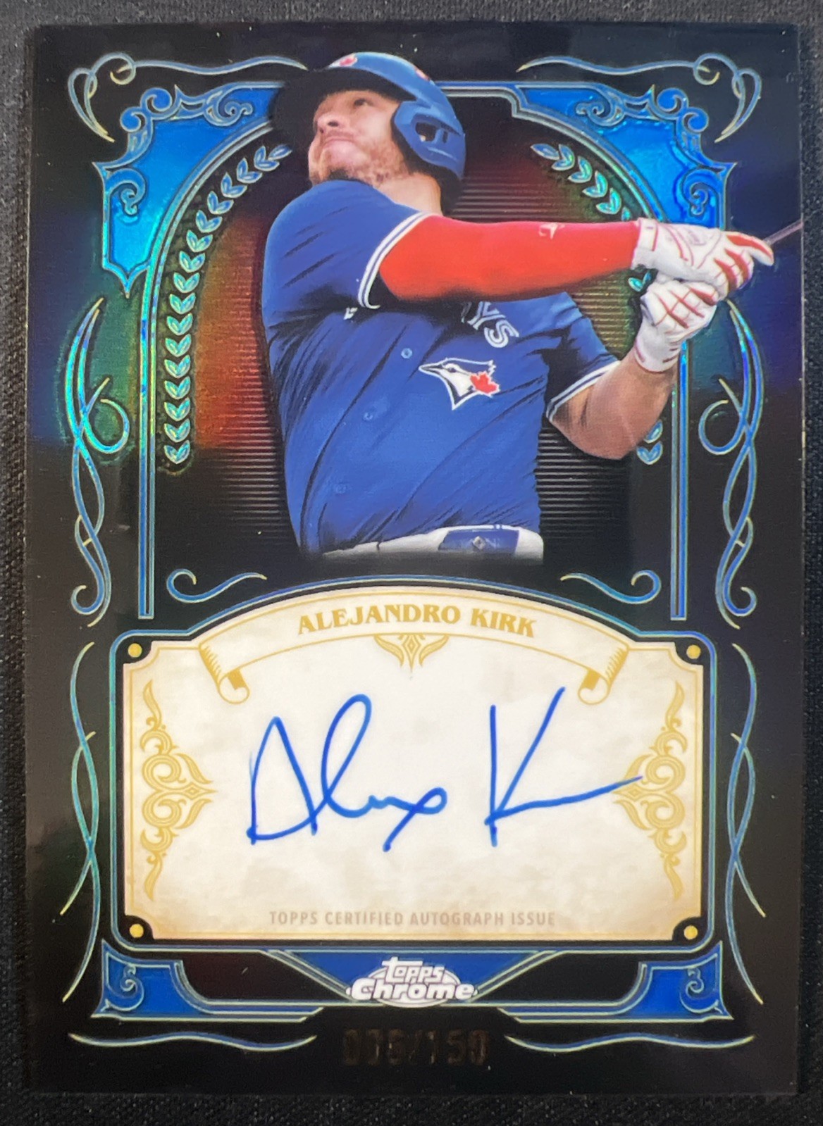 2026 Topps Chrome Alejandro Kirk #IS-AK Ink Strokes Blue RF Auto #’ed 06/150