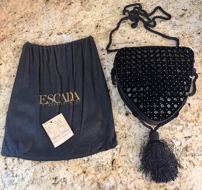 Vintage 1980s ESCADA Sequin Velvet Triangle Evening Bag - Full Set