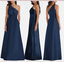 Alfred Sung Women's Midnight Blue Satin Gown, Off the Shoulder, Size 12