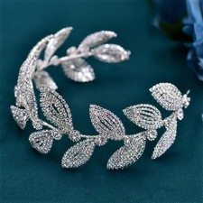 HP578 Elegant Silver Leaf Crystal Rhinestone Bridal Headband Wedding Decor
