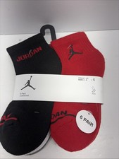 Nike Air Jordan BJ0342-RK2 Cushioned Youth Legend Ankle Socks-6pk Size 3Y-5Y