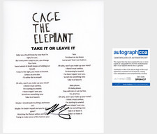 MATT SHULTZ SIGNED CAGE THE ELEPHANT TAKE IT OR LEAVE IT LYRIC SHEET w/PROOF COA