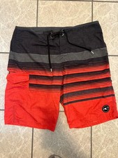 O Neill Men s Board Shorts Striped Cargo Pocket Swim Trunks Size 34 Draw String
