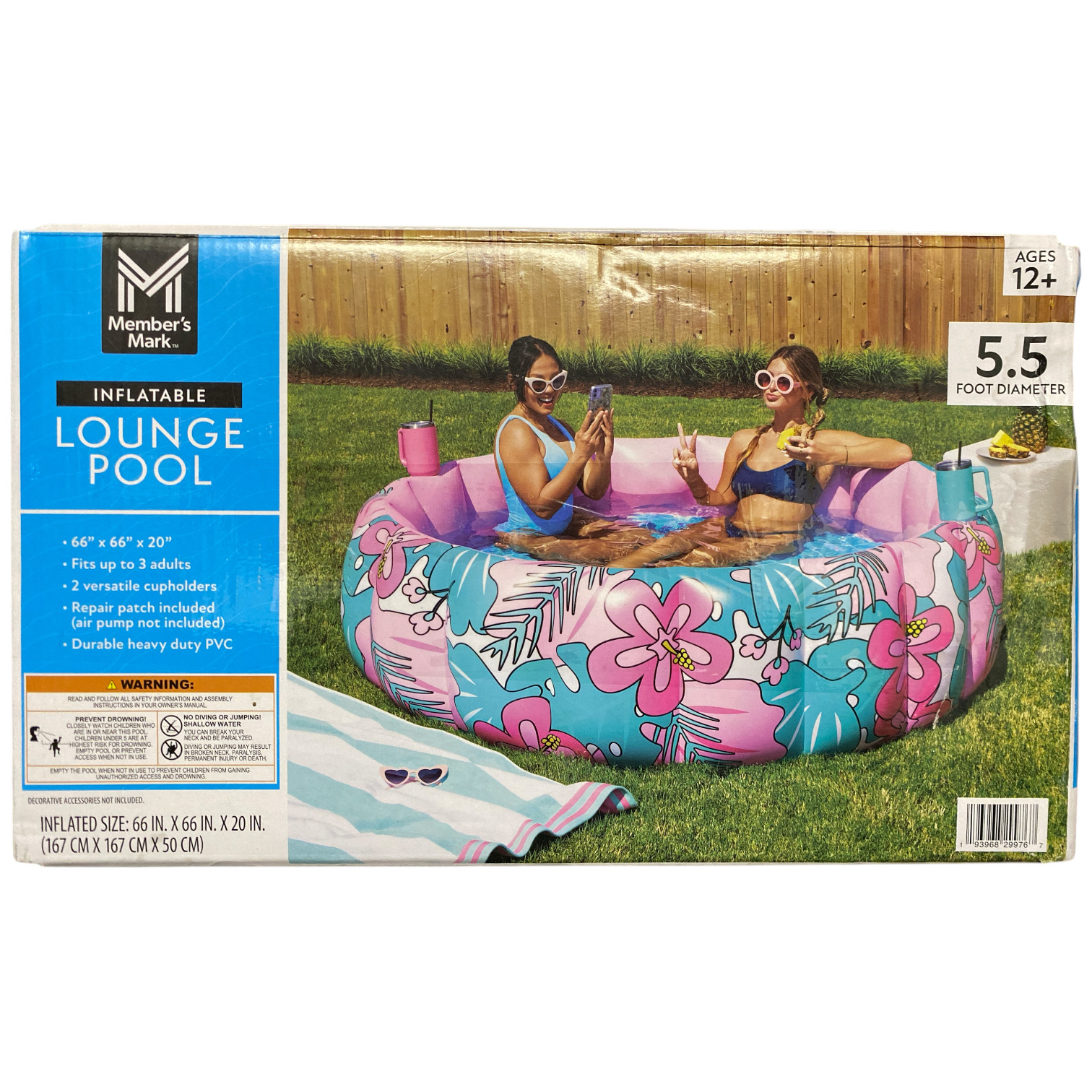 Members Mark Inflatable Lounge Pool with Cup Holders Tropical 6690₽