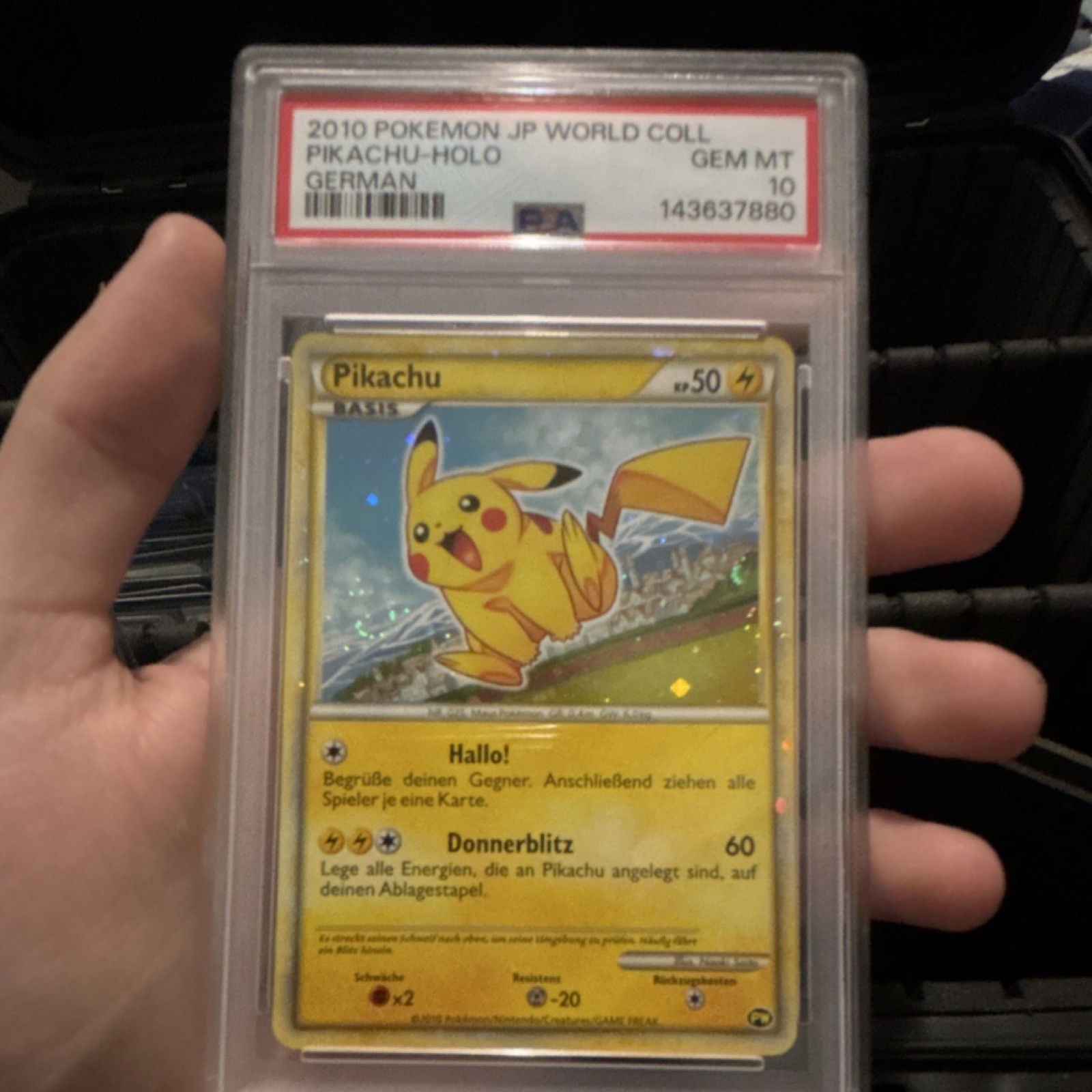 ๐2010 POKEMON JPN WORLD COLLECTION GERMAN PIKACHU-HOLO PSA 10- Swirl ๐LOW POP
