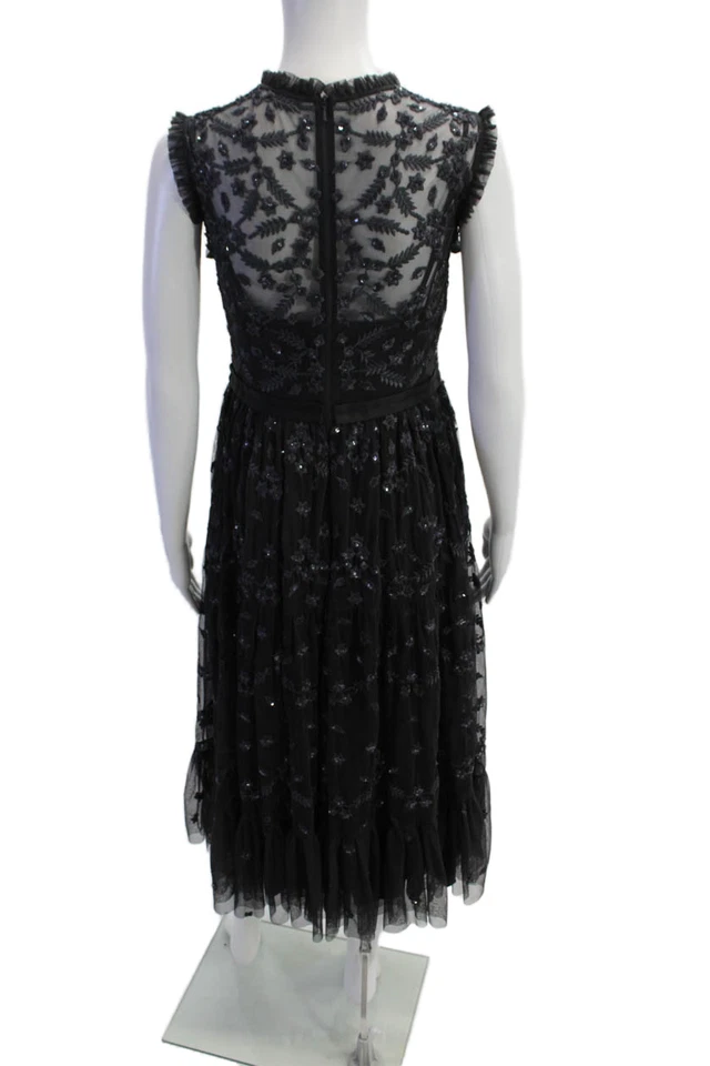 Vestido negro sin mangas con lentejuelas y panel transparente Needle & Thread para mujer talla 6 Foto 3 de 4